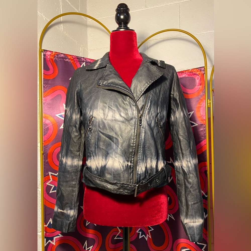 Tie dye faux leather jacket